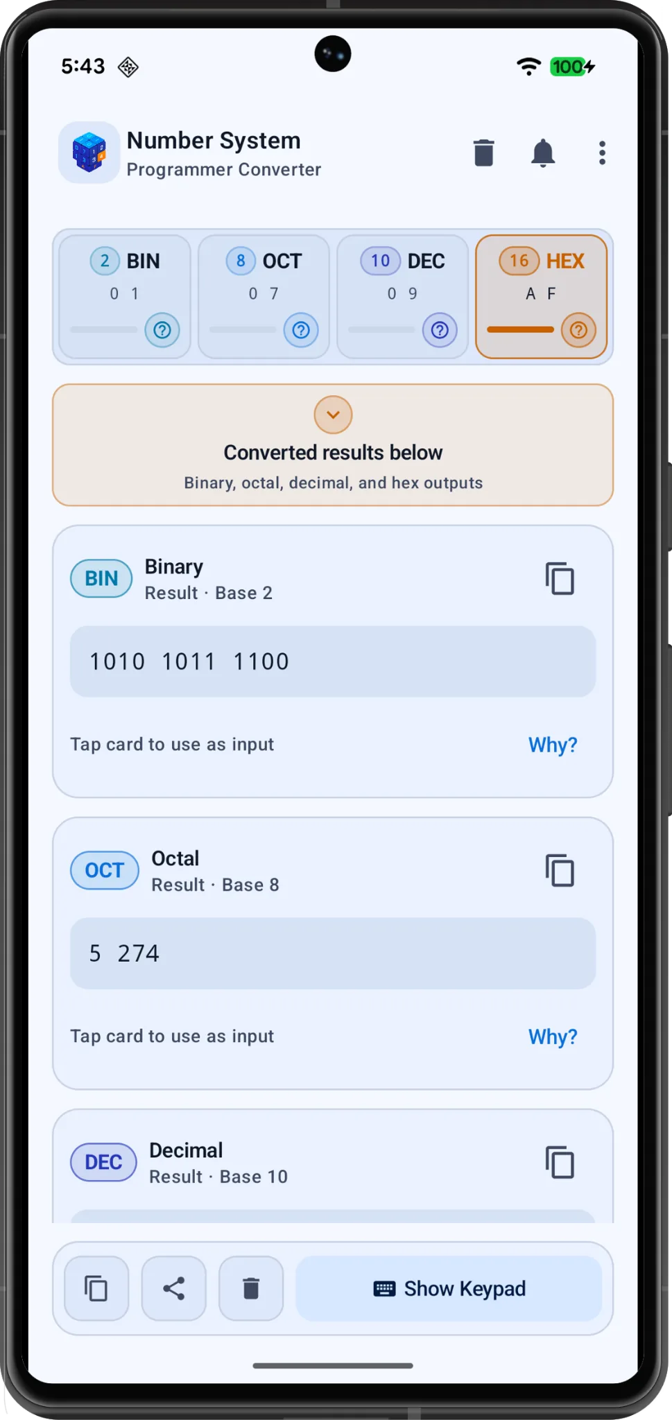 Number System converter app screen